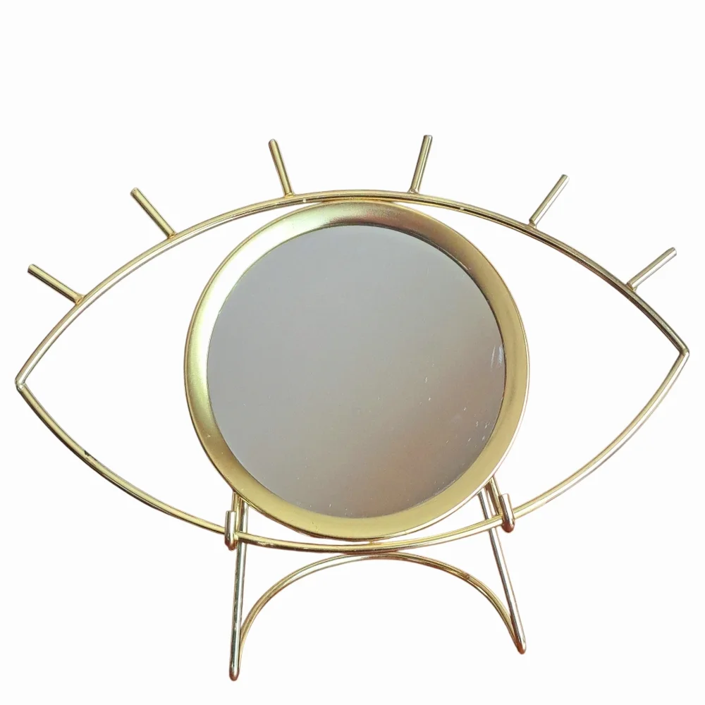 Eyelash Mirror Framed Gold Metal With Stand - Picture 1 of 10